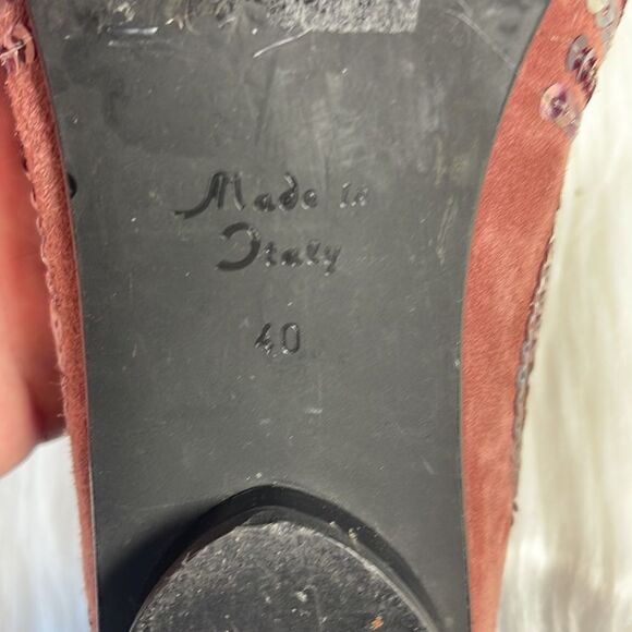 Cecil Dusty Plum Suede Vintage Sequined Flats Sz 40/US 10 - Picture 5 of 6